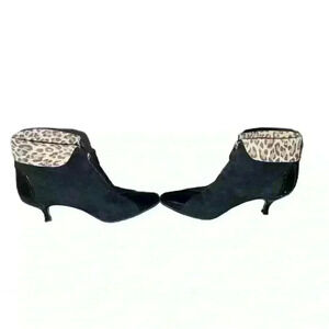Prevata Booties Women's Size 8 Black With Leopard Design On Top Of The B…